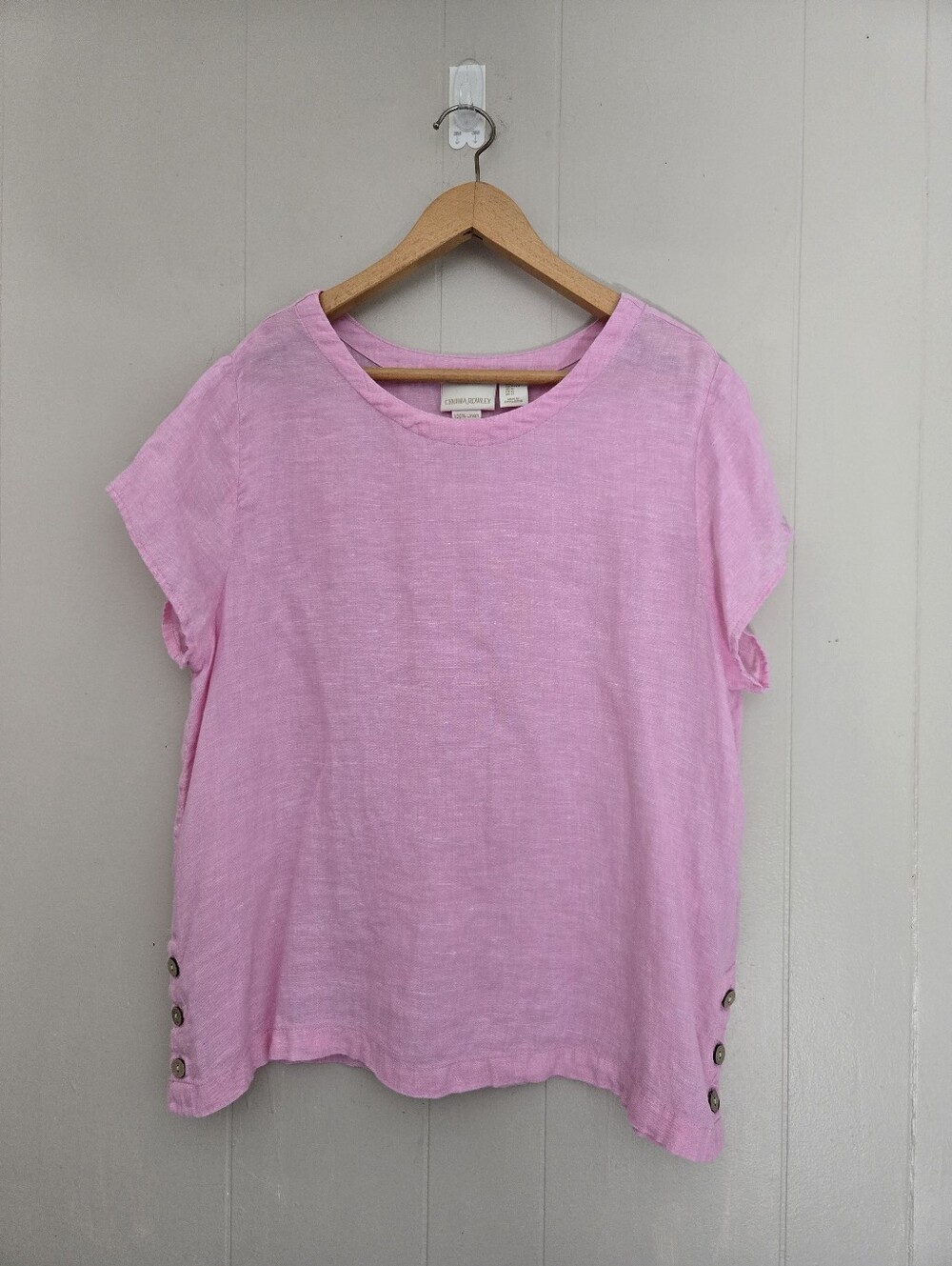 Cynthia Rowley Pink Linen Blouse Top Breezy Lagenlook Easywear XL